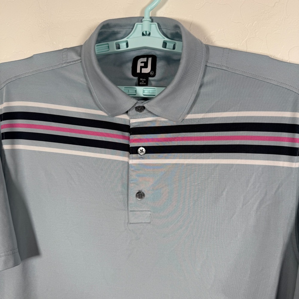 Footjoy Polo Shirt Mens XL Blue Golf Performance Stretch Golfer Striped Casual